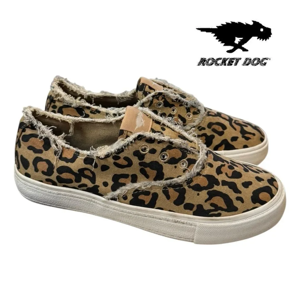 Rocket Dog Women's Leopard Slip-on Canvas Distressed Sneakers 6.5